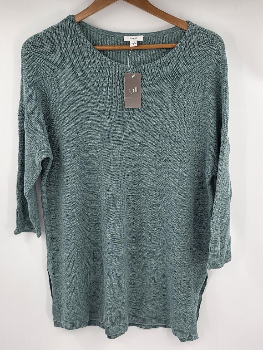 NEW J. Jill Green Eucalyptus Linen Blend Small Pullover Sweater Women's